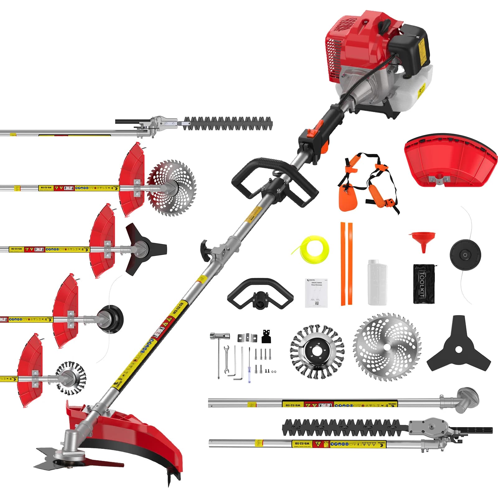 CONENTOOL 6 IN 1 2 Stroke Engine Petrol Lawn Mower 52CC Petrol Strimmer Gas Hedge Trimmer Chainsaw Pruning Branches Garden Tools