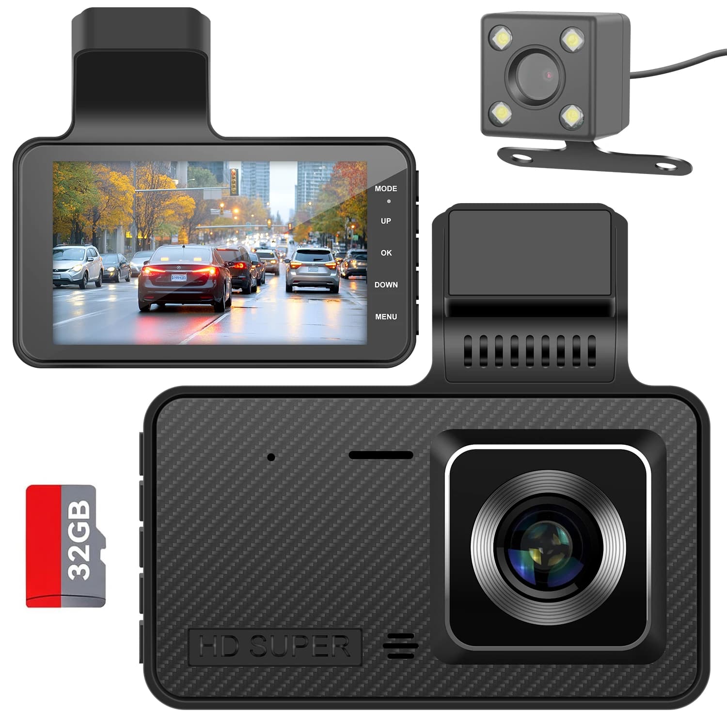 Hden Driving Recorder with Front and Rear duel Record Ultra High Definition P 4-inch cable
