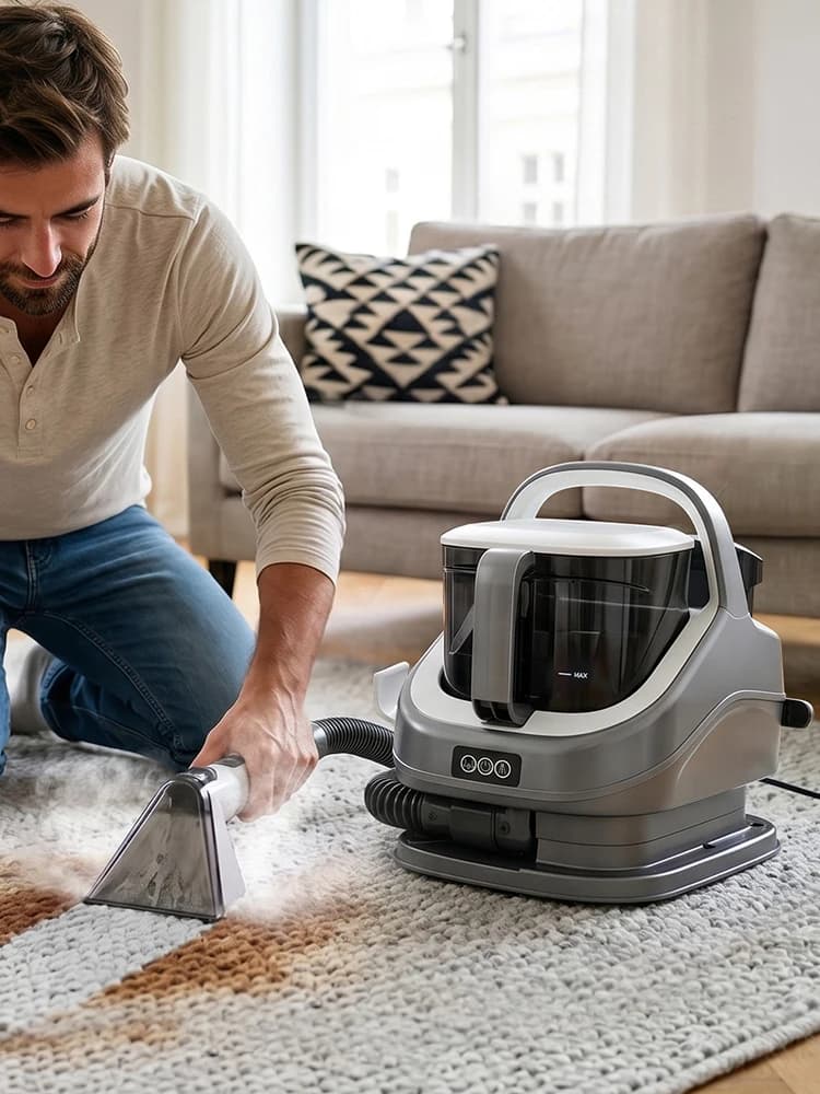 ROUNY 1300W 3-In-1 Steam Fabric Cleaner, Portable Upholstery Steam Cleaning Machine with 13kPa Strong Suction, 100°C High Temperature Sanitizing, Hot & Cold Water Washing, Design For Sofa, Carpet, Car