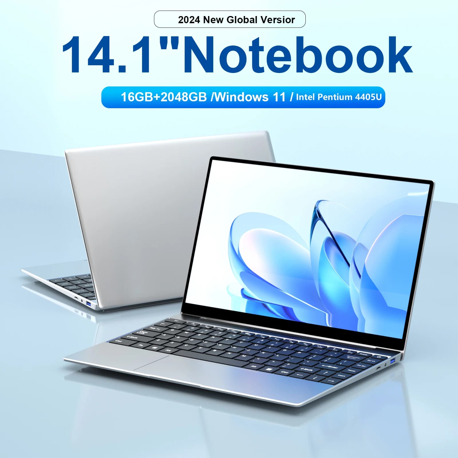 New Ultra Slim Laptop 14.1" 16GB RAM 2TB SSD Intel 4405U Notebook Gamer 1920*1080 Display Office Study Computer PC Windows 11 Pr