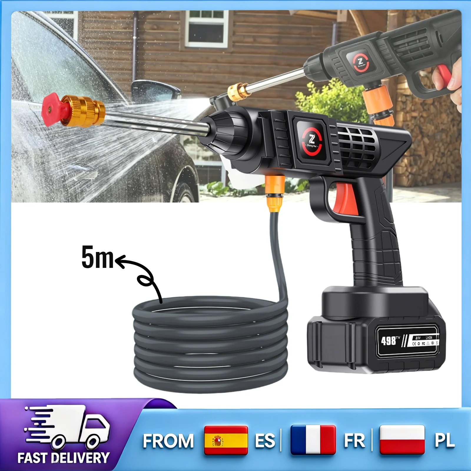 Multi-scene Cordless High Pressure Water Spray Gun, Adjustable Spray Mode Portable Water Cleaner, Long Range Jet Washer, for Outdoor Washing Care