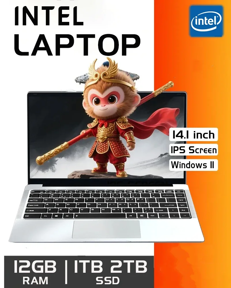 14.1" Laptop Windows 11 Intel Atom X7 A3950 180° Folding Slim Laptop Gamer 12GB RAM 512GB 1TB SSD 1920*1080 Office Study Computer PC