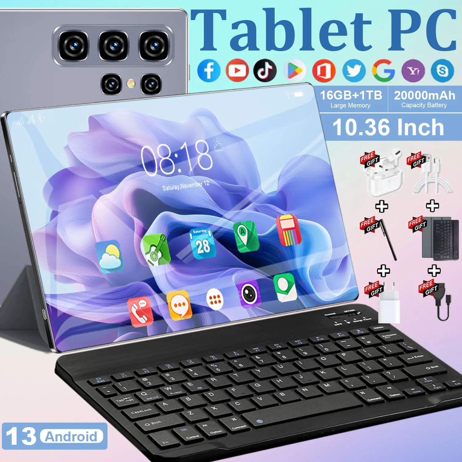 2026 Global Version New Tablet 20000mAh 16GB+1T 10.36inch HD 4K Android13  5G Dual SIM Phone Call WiFi GPS WPS Tablet PC