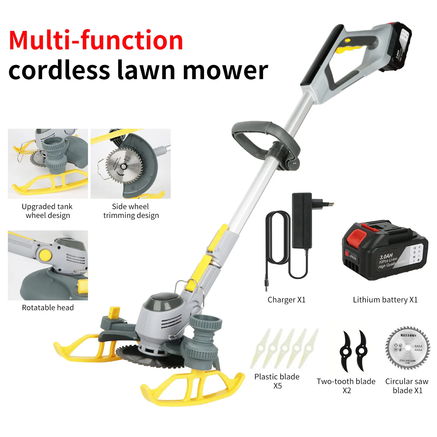 Cordless Electric Lawn Mower 1500W Cordless Grass Trimmer Adjustable Pole Cutter Grass Cutting Trimmer Cutter Power Tools for Lawn Garden Yard Courtyard Lawns