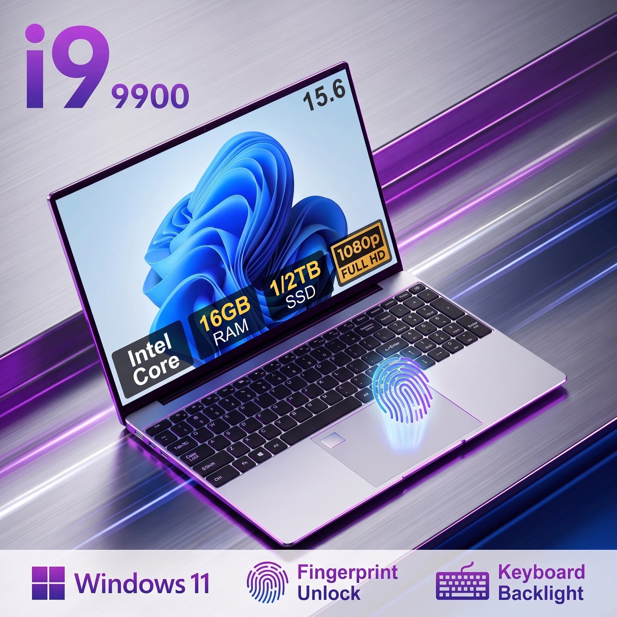 LENO Laptop 15.6" Intel Core i9 9900 Windows 11 32GB 2TB Fingerprint Unlock 1080P HD Gaming Computer PC Gamer Office Ultra Slim Notebook