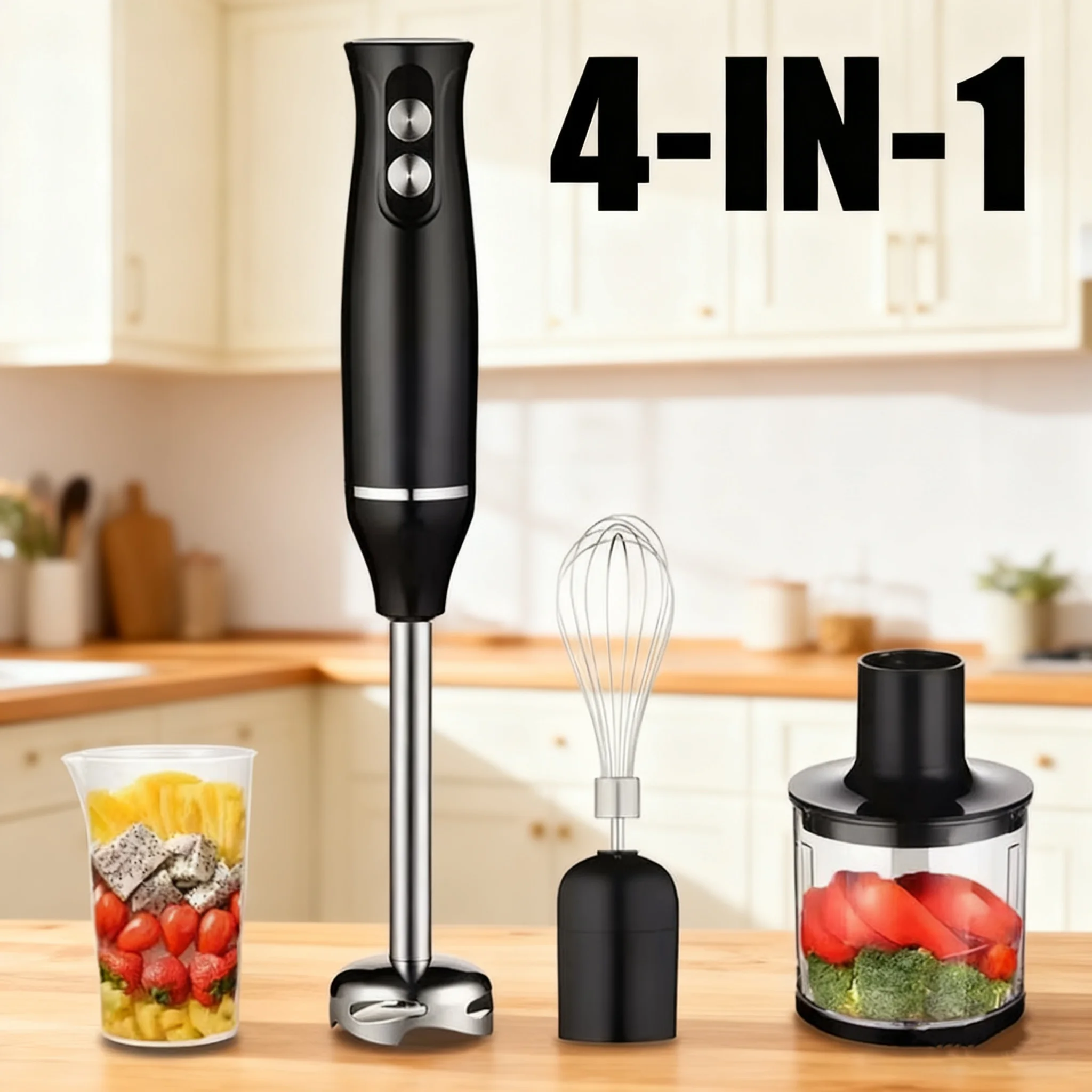4 in 1 Electric Stick Hand Blender 500W Handheld Mixer Stainless Steel Blade Vegetable Meat Immersion Egg Whisk Juicer Set