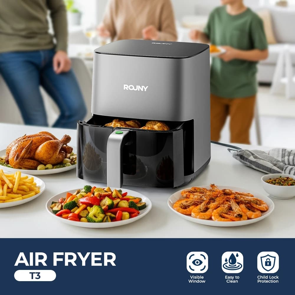 ROUNY 1450W 5L Air Fryer Oven Miui-Cyclone, Oilless Touch-Screen Cooker, Non-Stick Dishwasher-Safe Basket, 8 One-Touch Presets