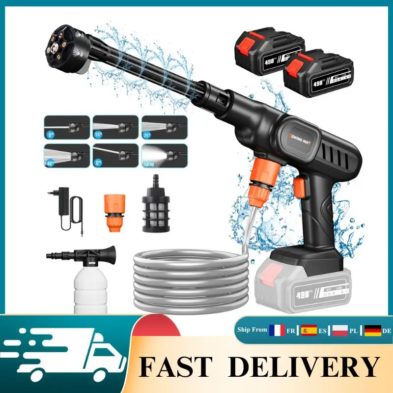 6 in 1 Cordless High Pressure Spray Water Gun Car Washer Foam Generator Home Garden Cleaner Washing Machine Gun for 21V Battery