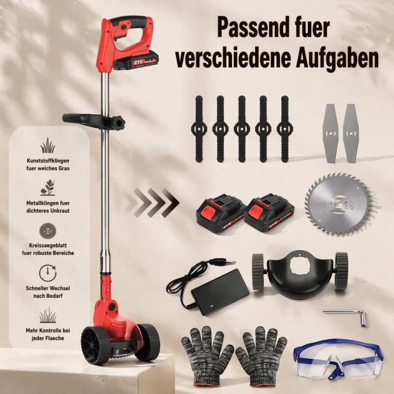 Red Wheeled Electric Mower, Wireless Trimmer Trimmer, Garden Trimmer