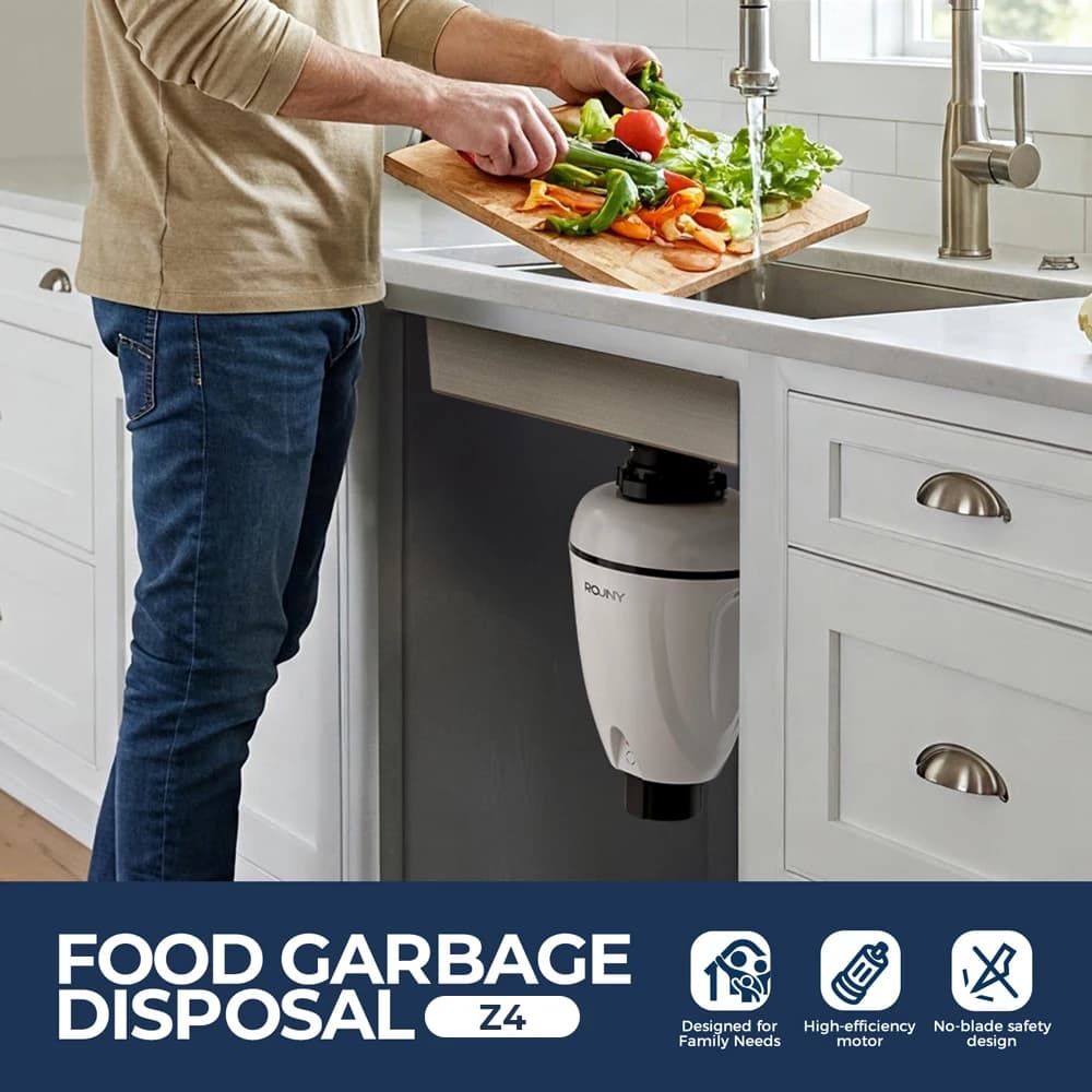 ROUNY 3/4 1/2 HP Continuous Feed Garbage Disposal, Kitchen Food Waste Disposer with Stainless-Steel Grinding System