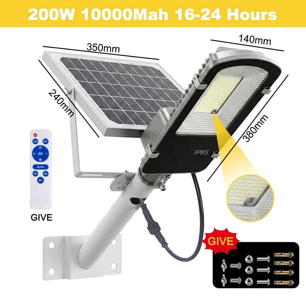 200W Powerful Solar Light Outdoor Solar Street Light 10000mah Waterproof Automatic Dusk to Dawn Street Light For Garage Garden