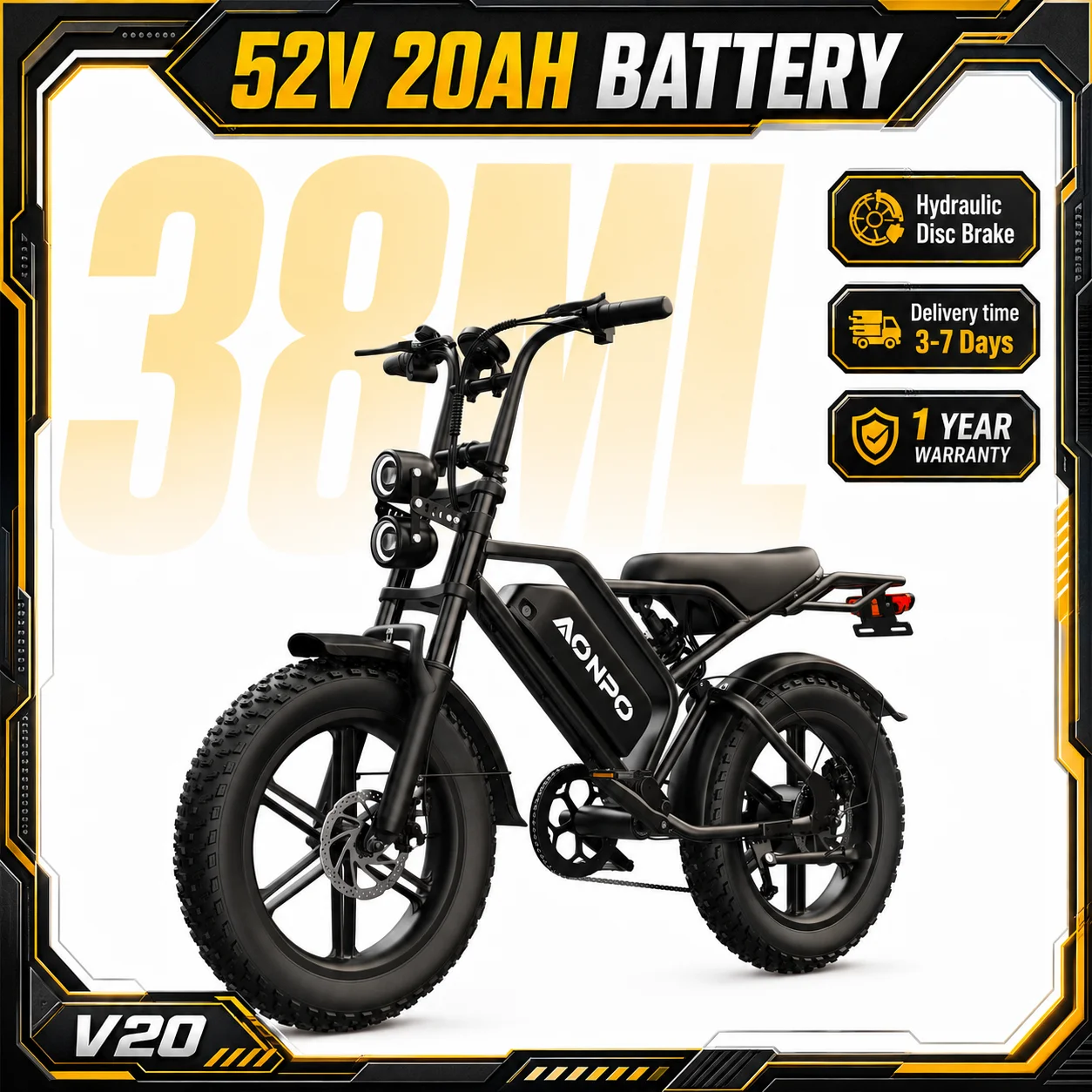 V20 e-bike 2000W52V brushless engine thick traction Bike Electric Road, electric bike for adults, suitable for daily travel and full-air activities.