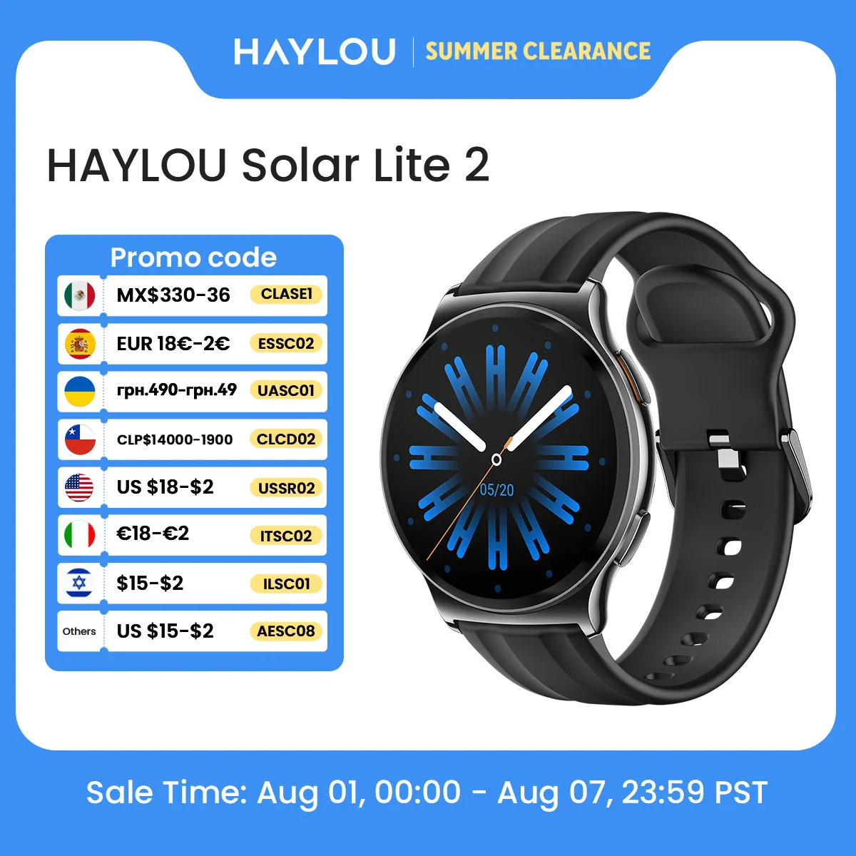 HAYLOU Solar Lite 2 Smartwatch 1.43'' AMOLED Display 24h Health Monitoring 150+ Sports Modes Voice Calling Smart Watch 1ATM