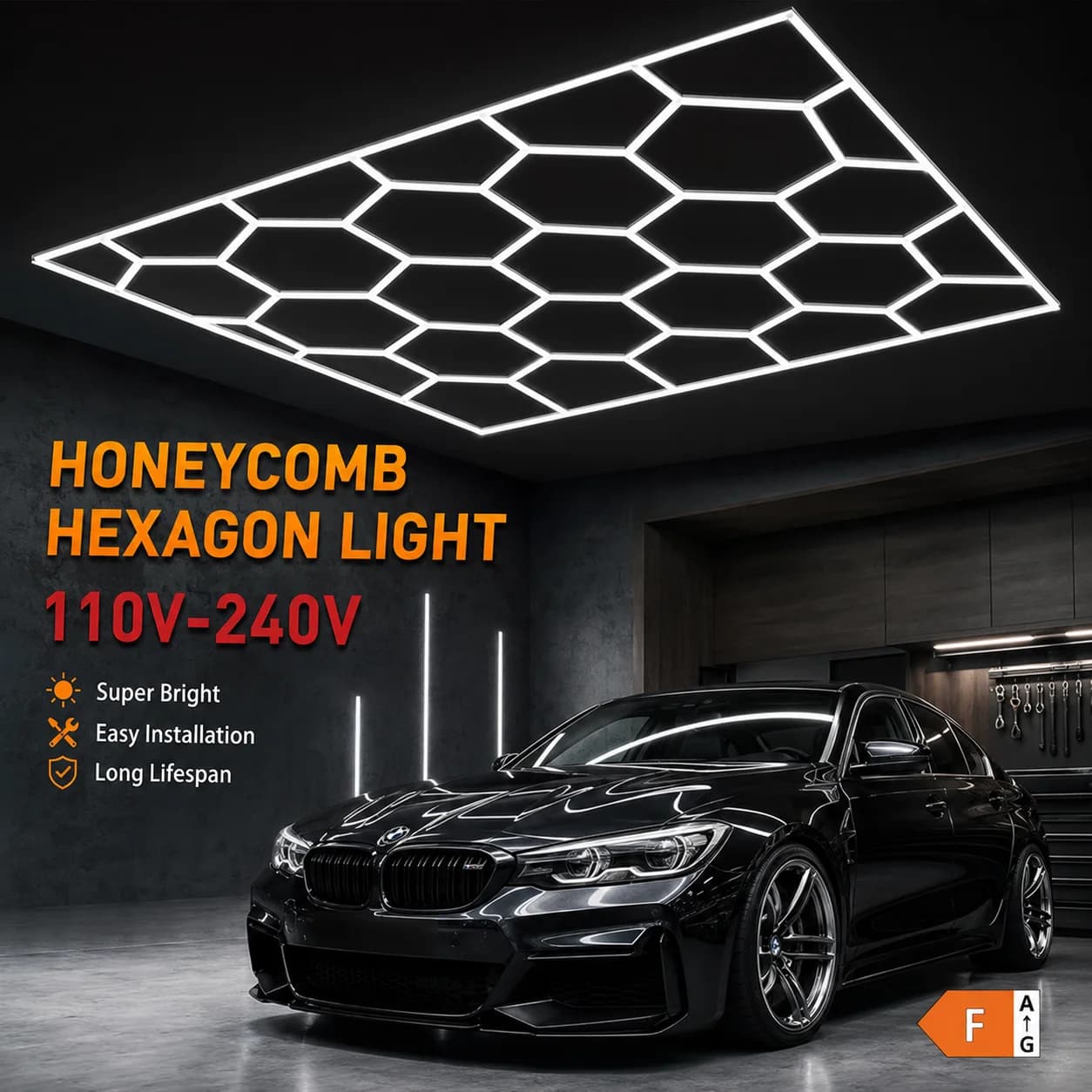 Honeycomb Hexagonal LED Garage Ceiling Light 1/3/5/8/14 Hole 6500K Cool White LED Panel Lamp Industrial Lighting for Garage 4S Workshop Warehouse