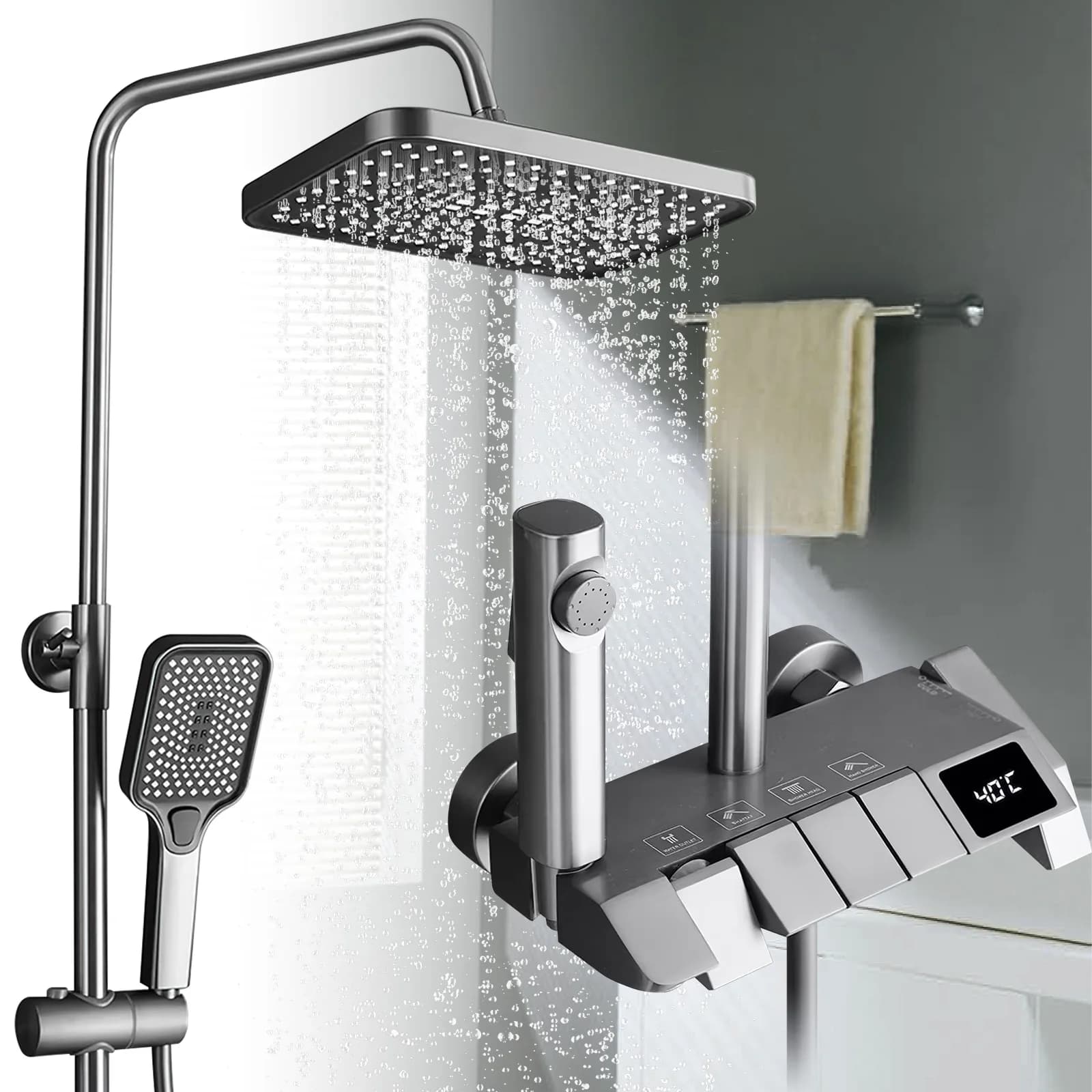 Bathroom Digital Display Shower Faucet Set 4 Functions Shower Set Faucet System Pressure Boosting Shower Head