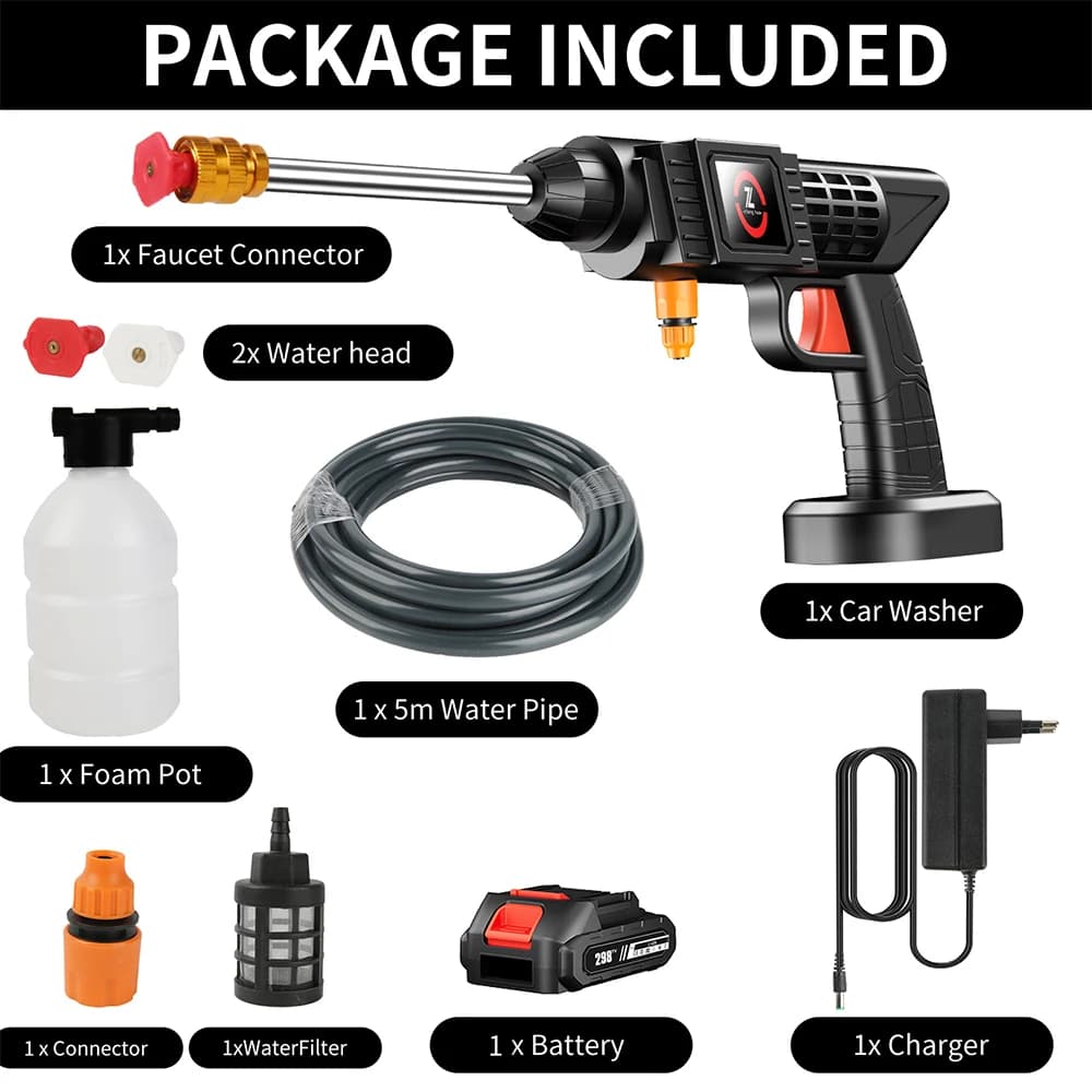 70BAR High-Pressure Washer 21V Cordless Electric Car Washing Gun Multifunctional Cleaning Machine Spray Gun with Battery for Wash Watering Bathing Pets