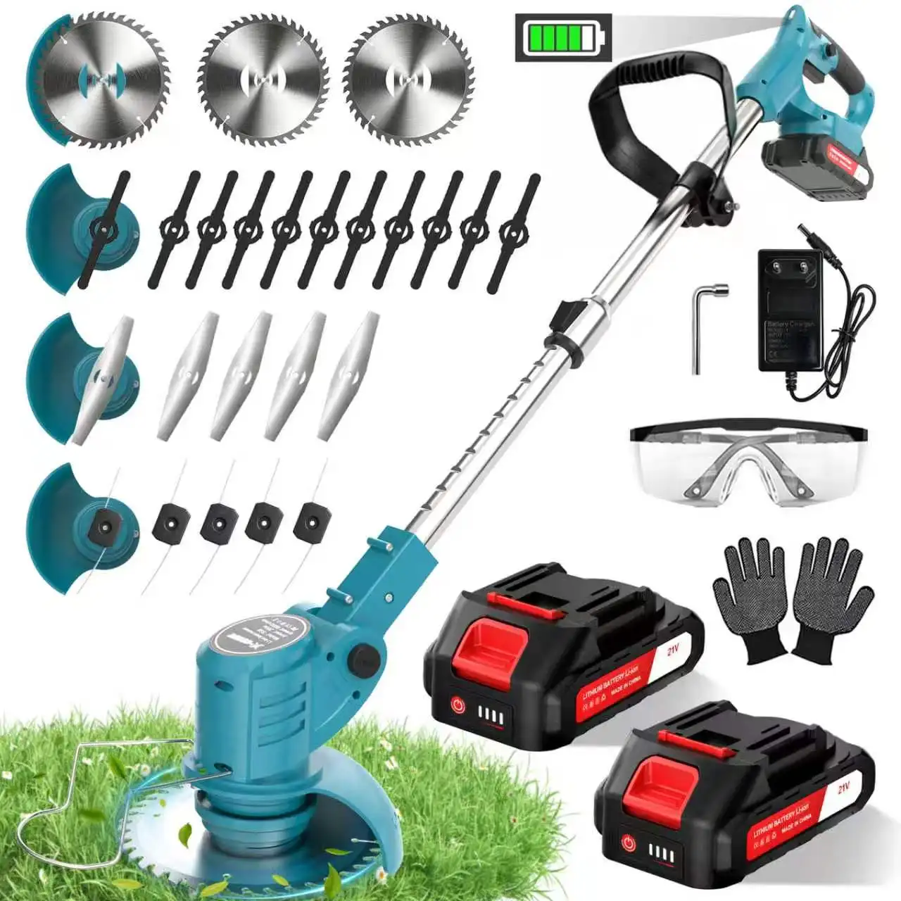 Cordless Weed Wacker 9000rpm Electric Grass Trimmer, String Trimmer with Two Batteries, Brushless Motor, Lawn Edger for Garden Yard