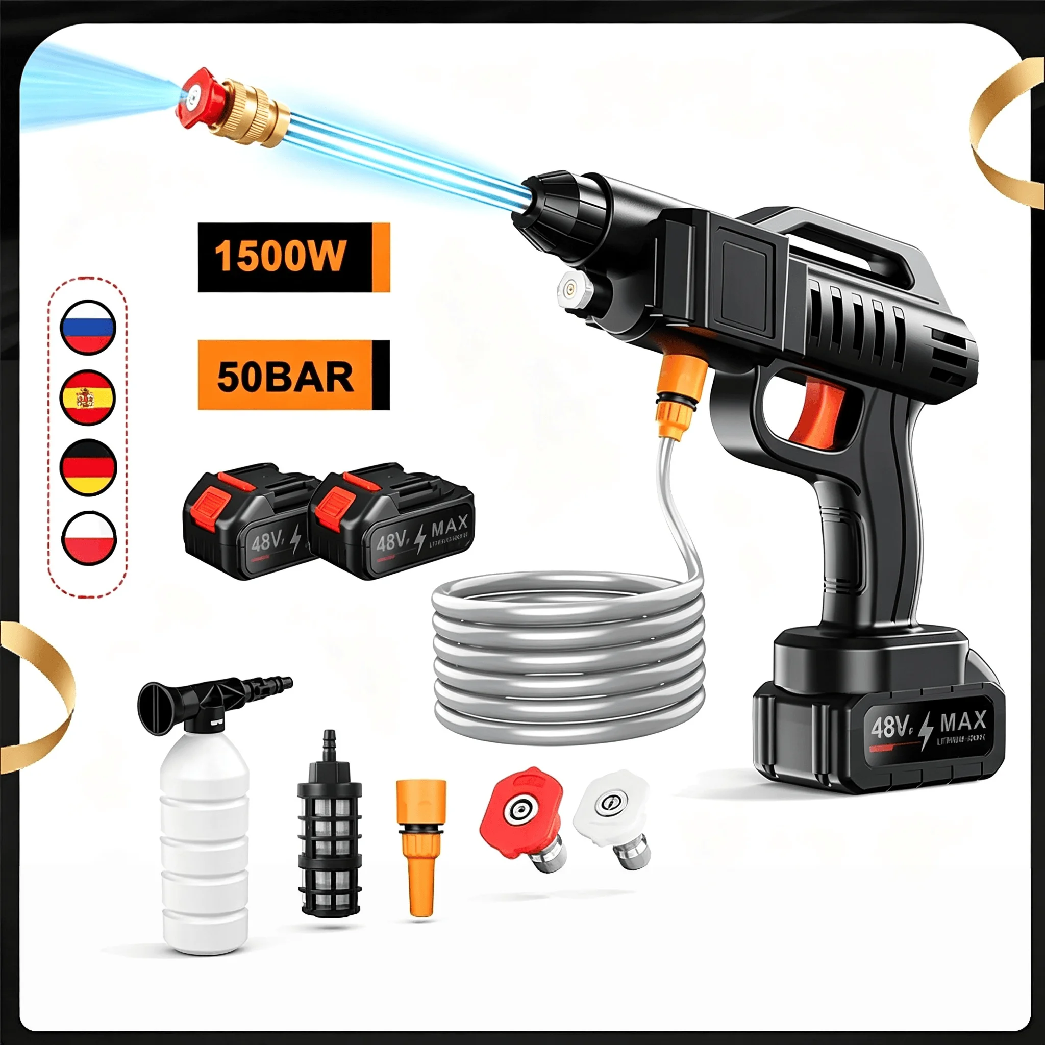 50BAR Cordless High Pressure Wash Spray Water Gun Car Wash Pressure Water Washing Machine With Battery Car Cleaning Kit