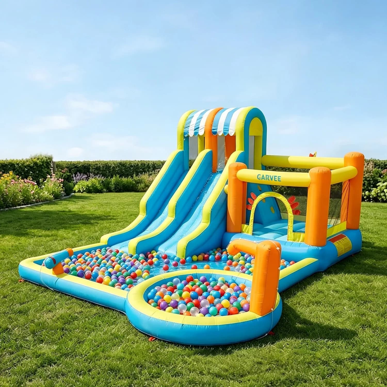HiMISS Large Inflatable Water Slide Bounce House with Blower, Blow up 10-in-1 Waterslide Park Bouncy Castle Outdoor and Indoor, Bouncer House with Splash Pool, Sprinklers and Long Slide