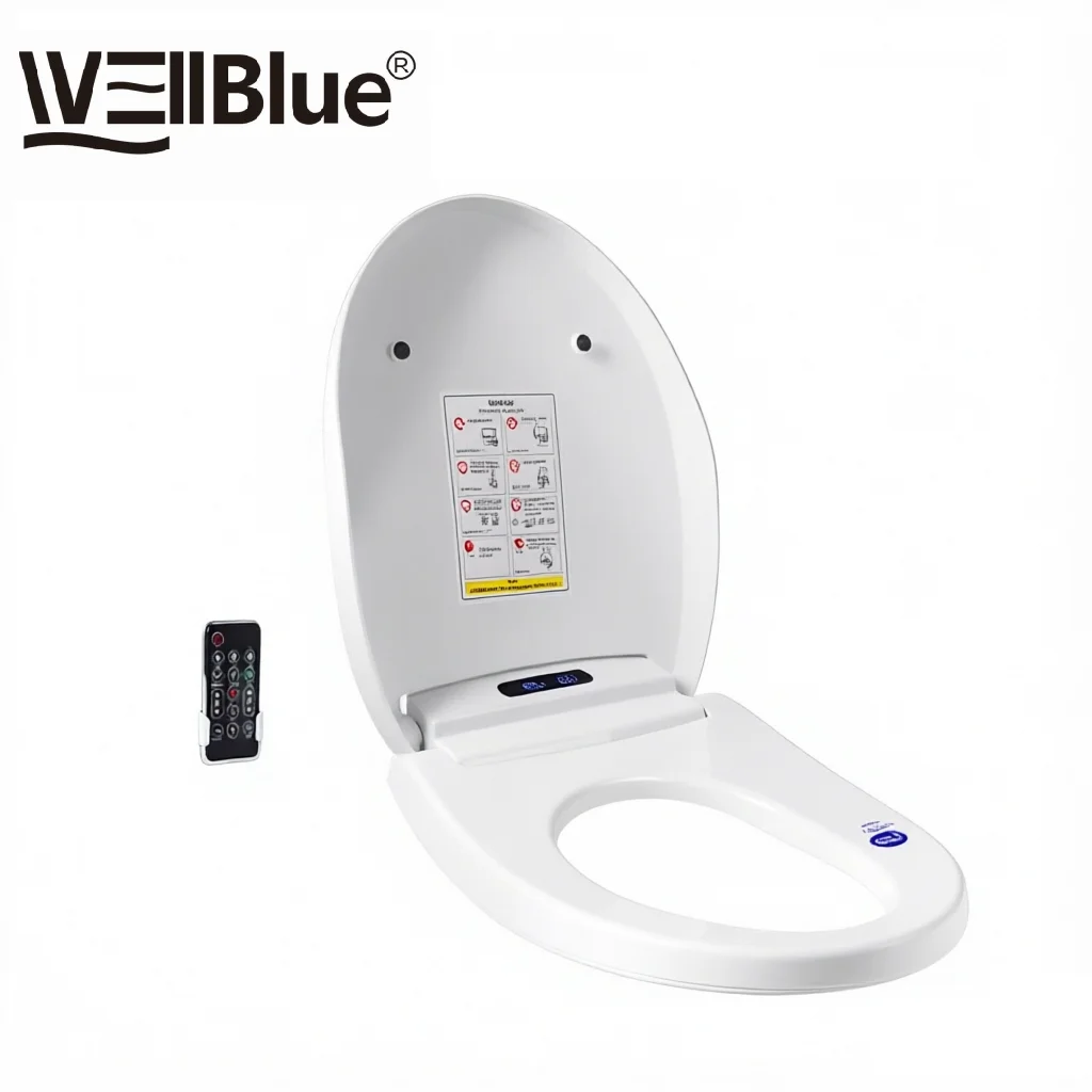 WEllBlue Smart Bidet Toilet Seat with Remote, Adjustable Water & Air Temp, Constant Heat, Universal Fit, Electric Toilet Lid