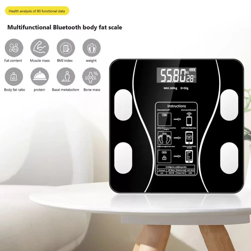 Bluetooth smart scale 180 kg, digital scale with body Composition analysis, connected scale for weight and body data tracking, home and bathroom use