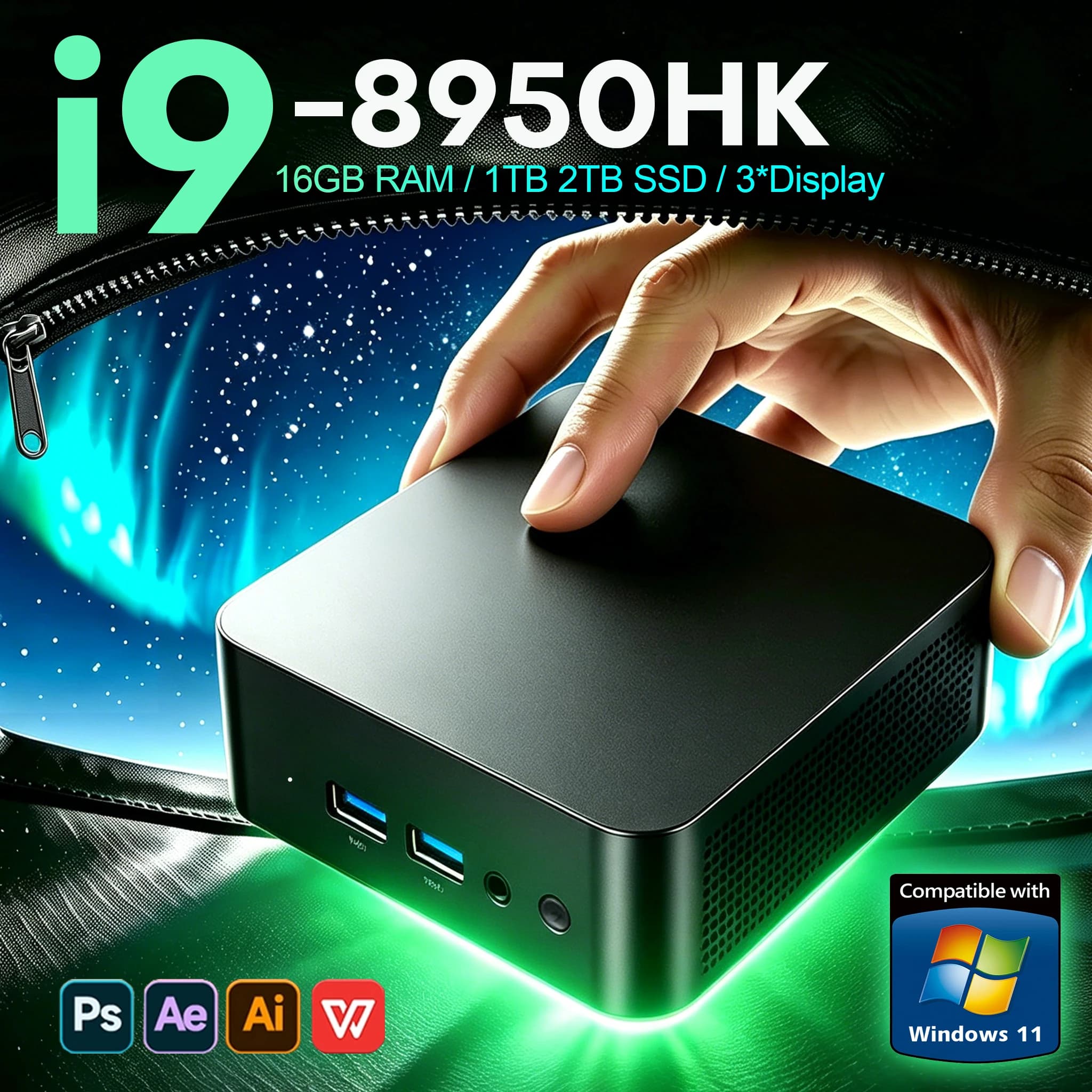 Portalbe Mini PC Intel Core i9 8950HK/i3 6100 16GB RAM 1TB 2TB SSD Windows 11 Pro Gaming Computer Pocket PC WiFi6 BT5.2 New Desktop MiniPC