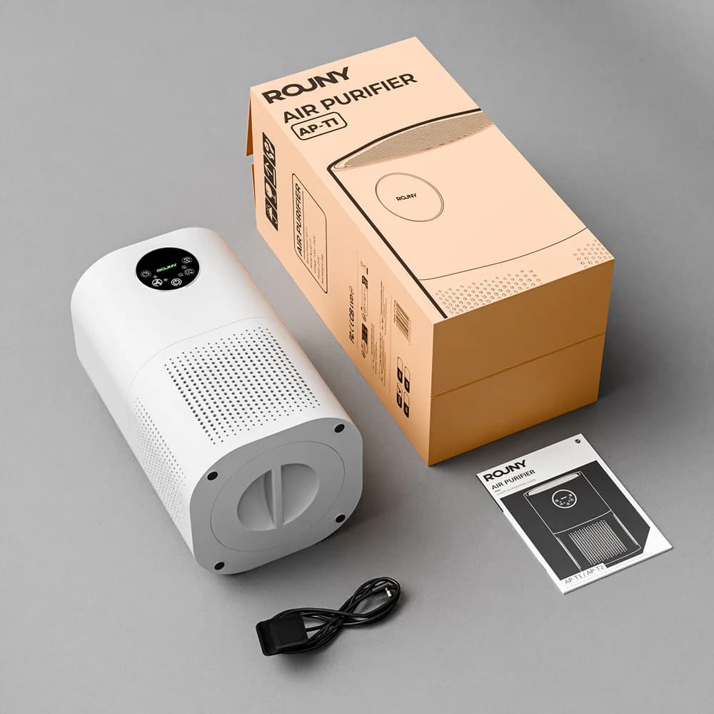 H13 True HEPA Air Purifier 360° Air Intake, Low Noise 25dB Night Mode, 150m³/h CADR Air Cleaner For 20-50㎡ Room, Effective Against Allergies, Pet Dander, Cigarette Smoke & Household Odors, ROUNY White