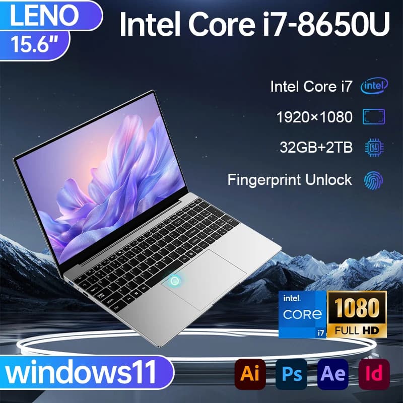 2026 New 15.6" Portable Laptop Intel Core i7-8650U Windows 11 Pro Office Laptop 32GB RAM 2TB SSD for Gaming  Notebook 5000mAh