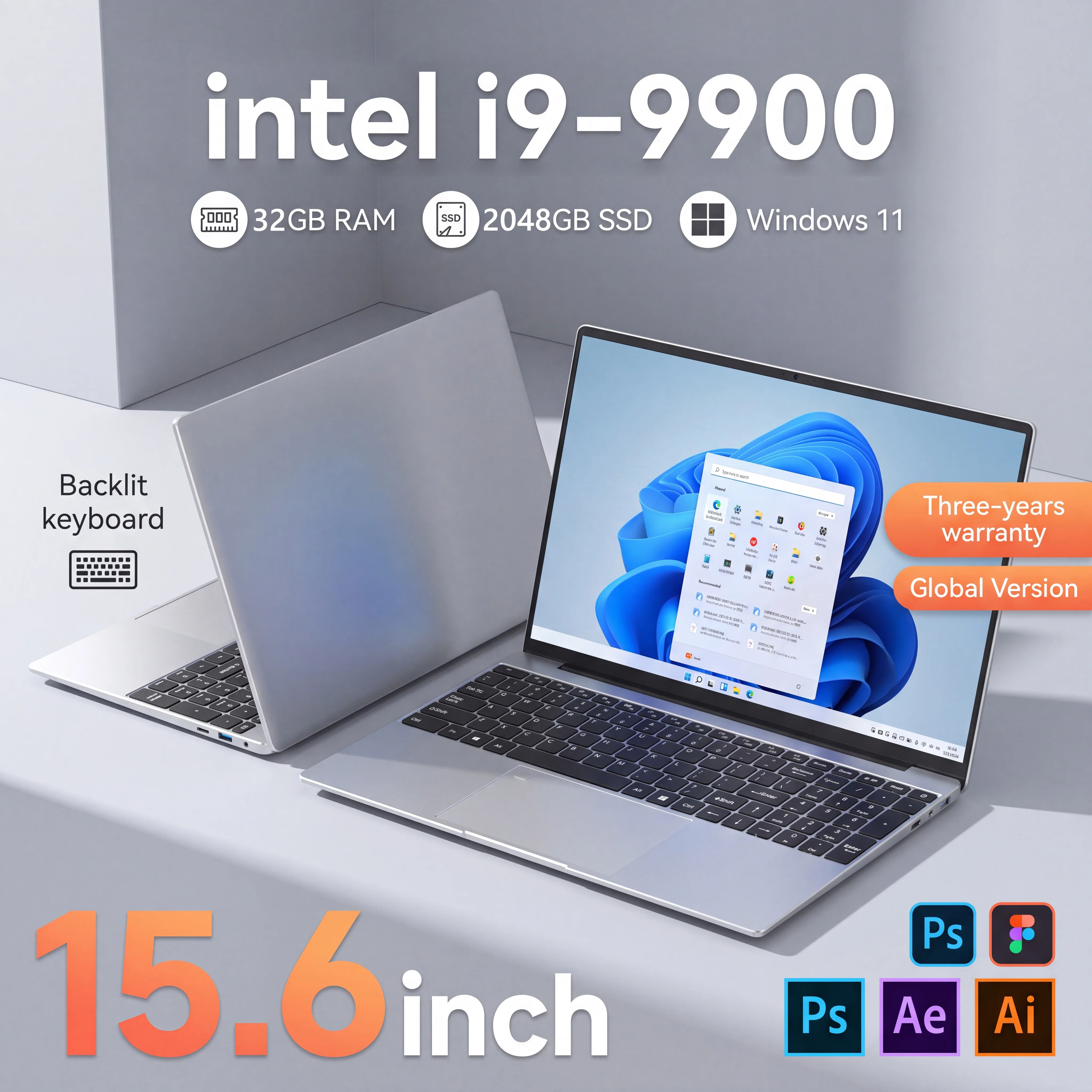 NAIWO 15.6" Intel Core i9 9900HK Laptop Computer Windows 11 Pro Notebook PC 32GB RAM 512GB 2TB SSD New Gaming Laptop Computer 1920*1080P