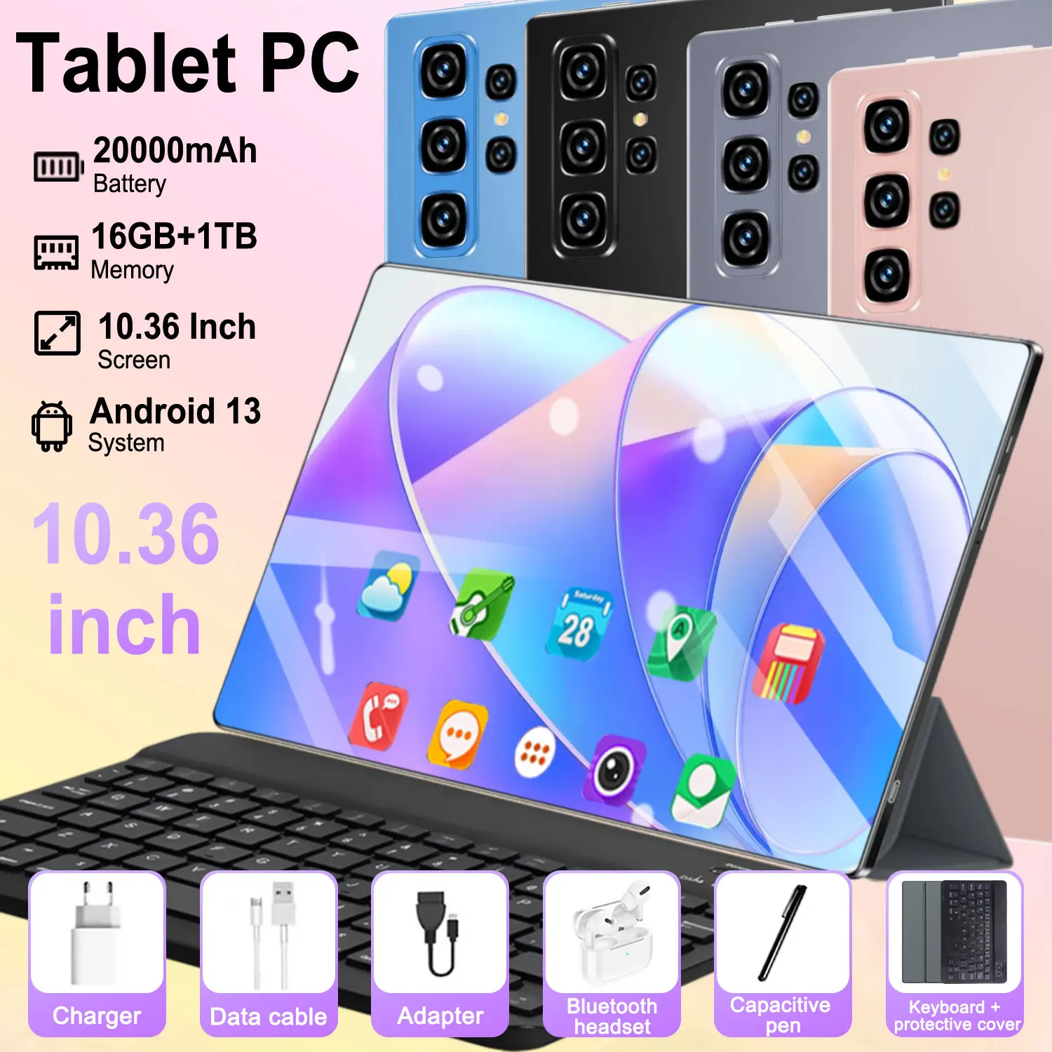 2026 5G Tablet Android New 10.36inch 16GB RAM 1TB ROM 20000mAh 14-core Android 13.0 WIFI Bluetooth Network Phone Call Global Version Tablets PC