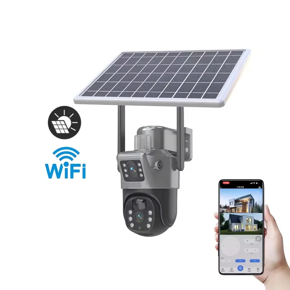 4MP WIFI Wireless PTZ Solar Camera Dual Lens Dual Screen Outdoor 4G IP Camera Solar Panel Audio PIR Security Surveillance Camera