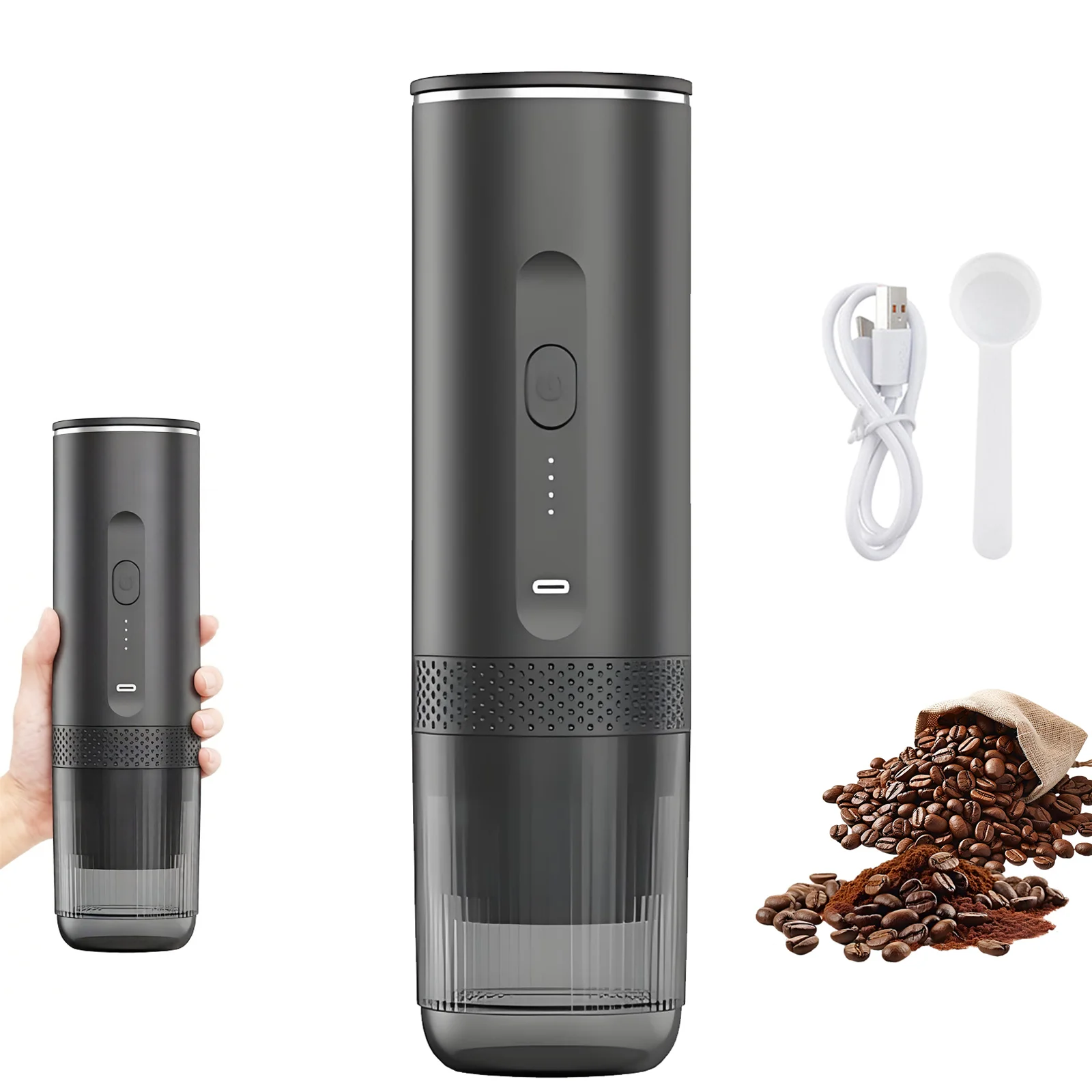 Portable Electric Capsule Coffee Maker Espresso Pot Cordless Heating Pump Press Coffee Espresso Maker Travel and Car 2 in 1 Ground Coffee & Capsules 80ml Tank