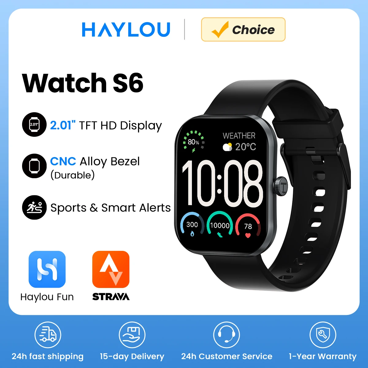 HAYLOU Watch S6 Voice Calling Smart Watch Men Health Monitoring IP68 Waterproof Smart Notifications Voice Assistant Smartwatch
