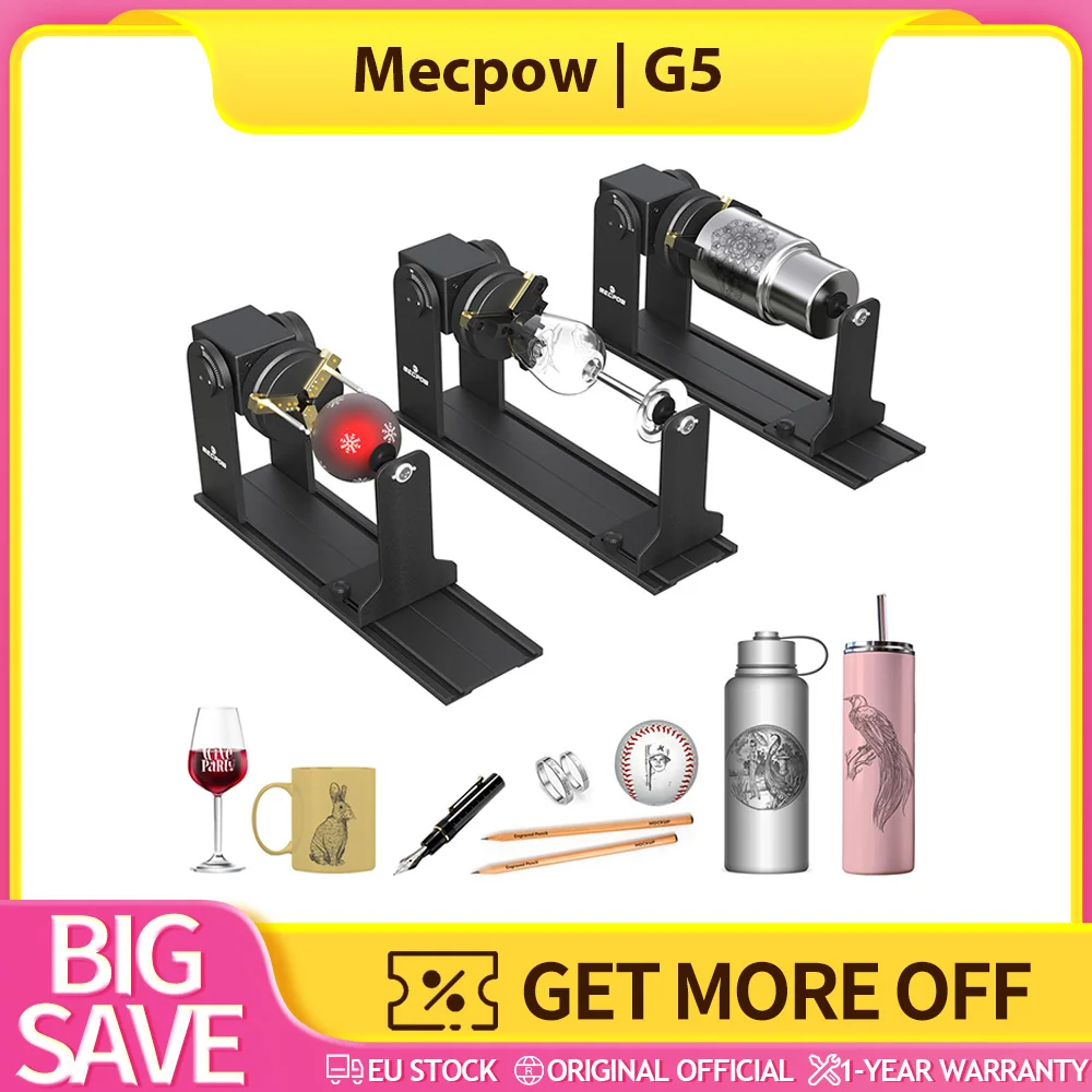 Mecpow G5 Rotary Roller Module, with Versatile Jaws, Adjustable Rotary Chuck, Supporting Column, for Mecpow and Other Brands, 42mm Stepped Motor, 240mm Engraving Roller Length, Various Types of Jaws, 