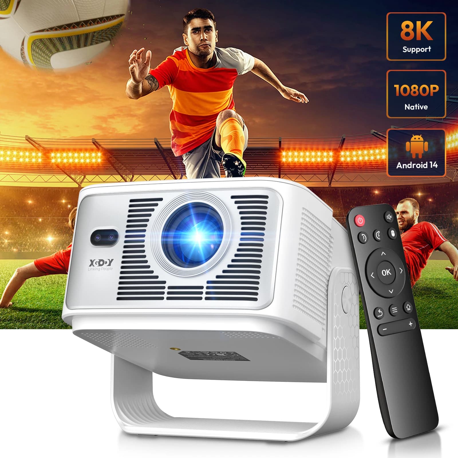 XGODY Gimbal 7 projector 900ANSI 8K 2GB + 16GB Android 14.0 Autofocus Keystore-Correction Beamer Wifi6 BT5.4 Home Theater Outdoor