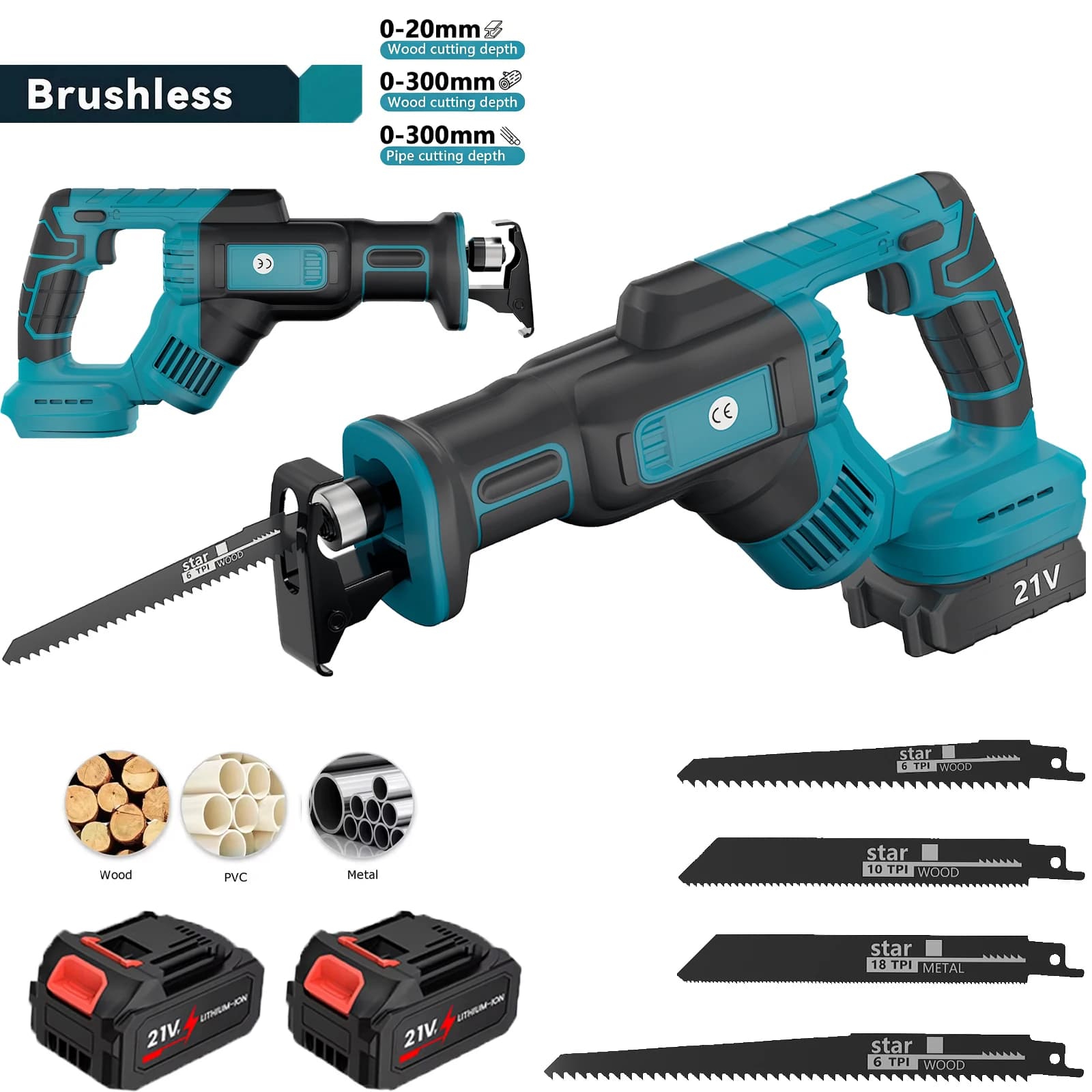 3000RPM Cordless Electric Reciprocating Saw With 4PC Saw Blades Handled Metal Woodworking Cutting Power Tool For Makita Battery