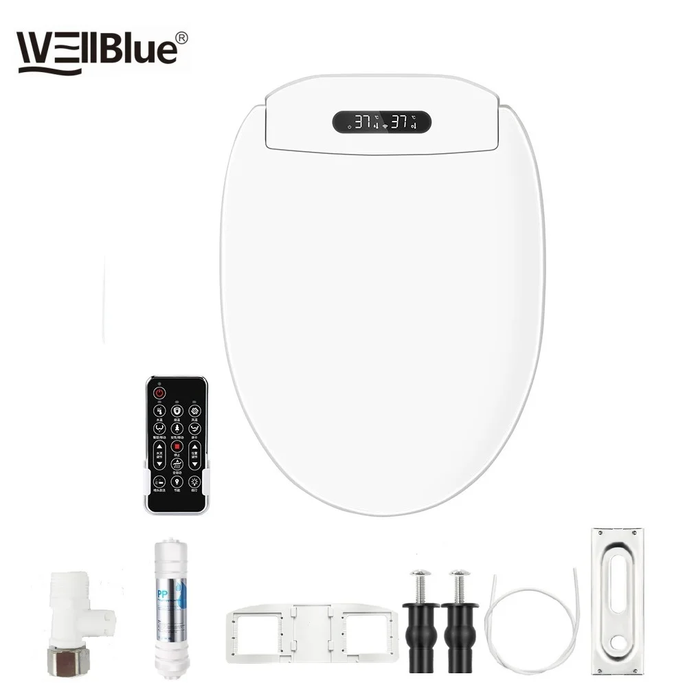 WEllBlue Smart Bidet Toilet Seat with Remote, Adjustable Water & Air Temp, Constant Heat, Universal Fit, Electric Toilet Lid
