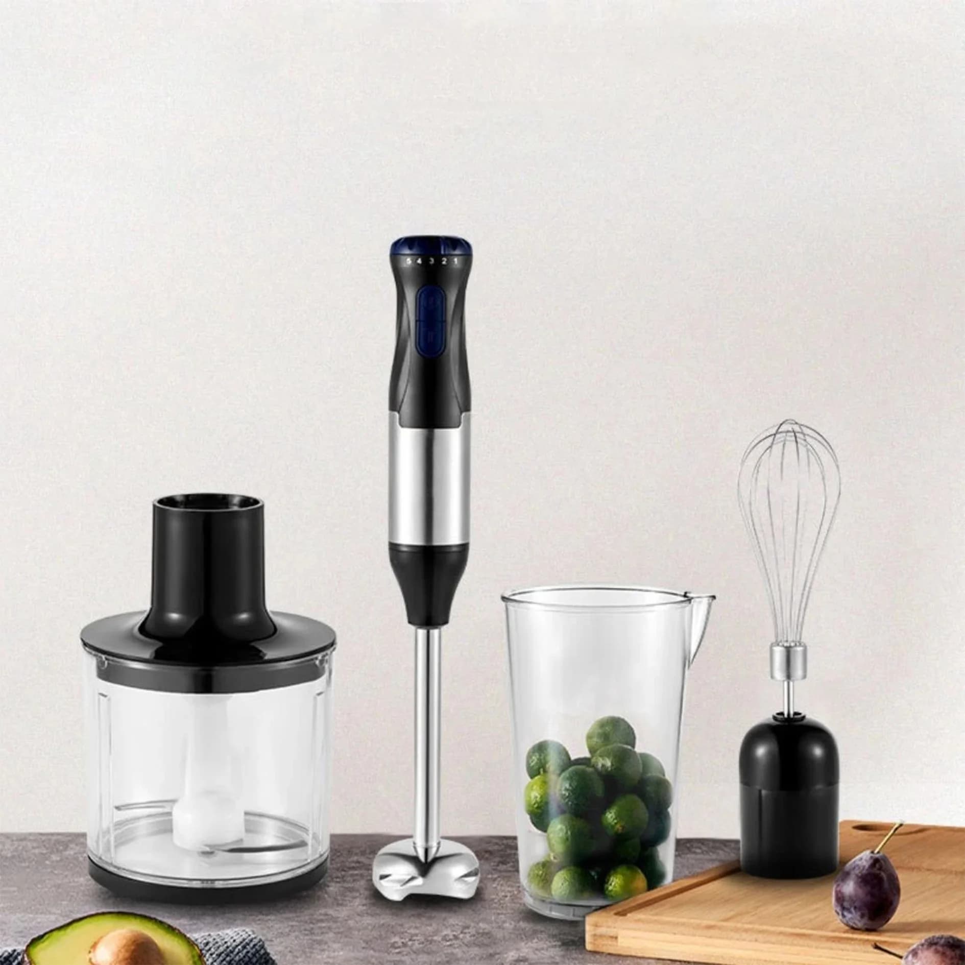 Hand Immersion Blender Powerful 4-in-1,Stainless Steel Stick Food Mixer,700ml Mixing Beaker,500ml Processor,Whisk