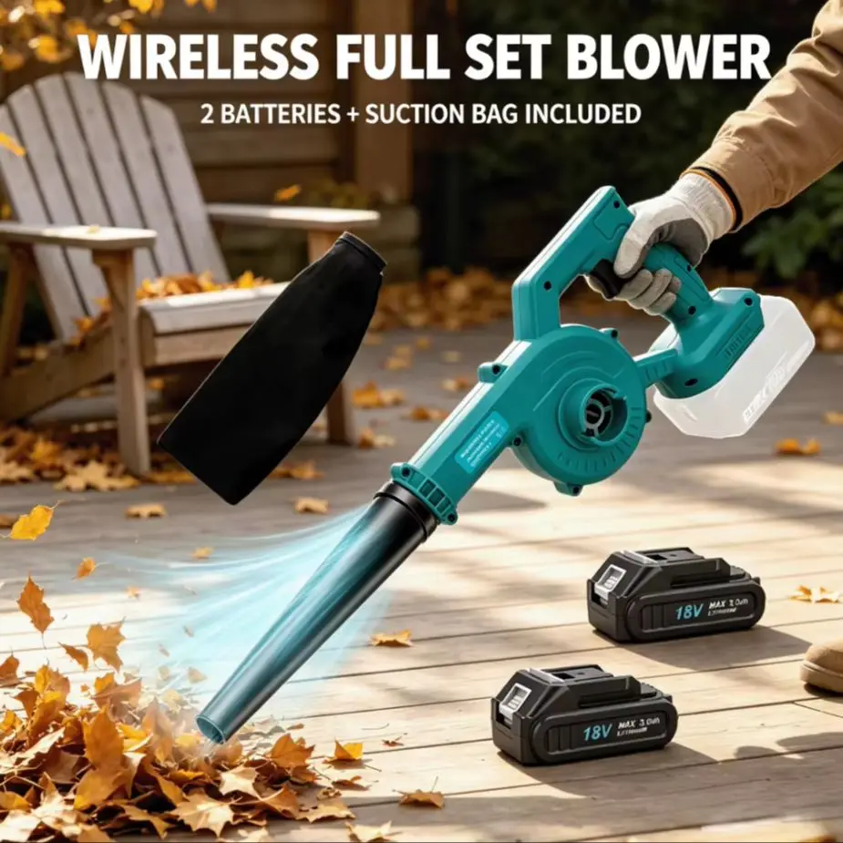21V Lithium-Ion Cordless Leaf Blower (16,000 Rpm) for Blowing Leaves in Gardens and Cars