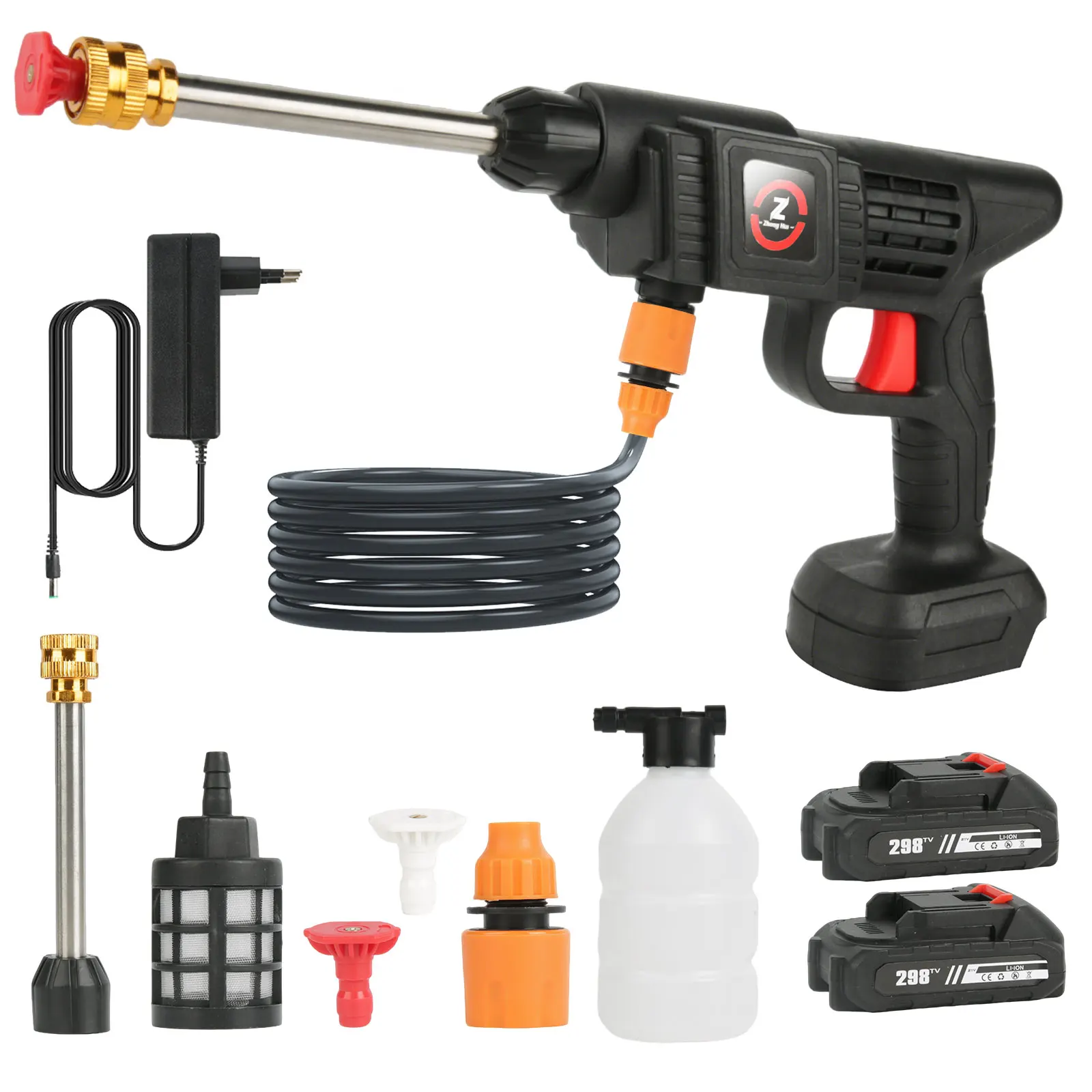 21V Cordless High-Pressure Water Gun, 70BAR Peak Pressure,  20000RPM Copper Motor, 7-10m Spray Distance, Portable Car Washer for Garden Patio Floor Cleaning