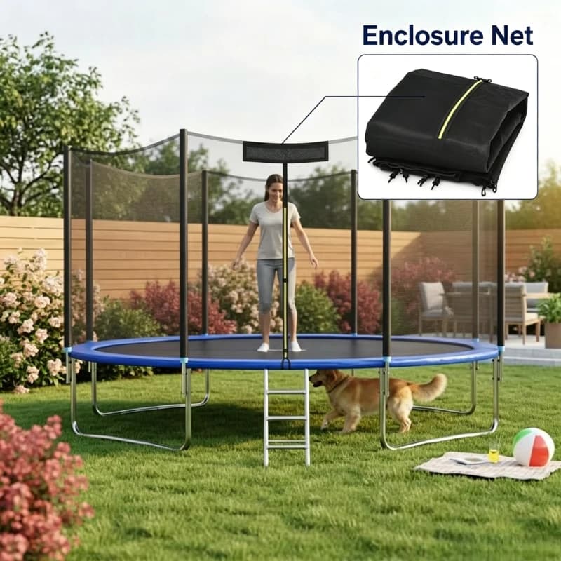 Garden Trampoline Enclosure Net, Heavy Duty Steel Structure for Garden & Backyard Play 10 Feet Trampoline Safety Replacement Protection Enclosure Net