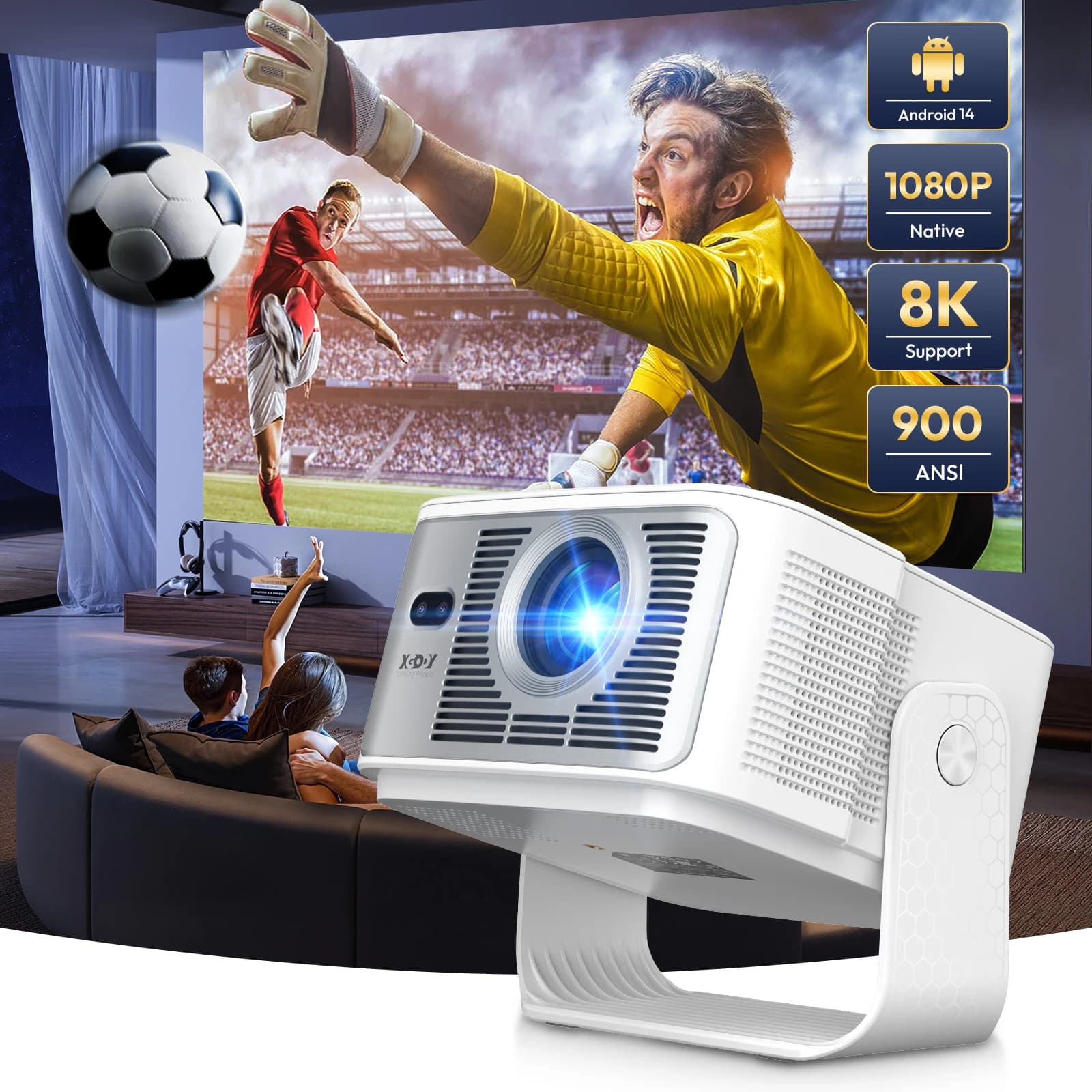 XGODY 8K/4K projector Android 14.0 900ANSI 2GB + 16GB Autofocus Keystore Correction Beamer Wifi6 BT5.4 Home Theater Outdoor