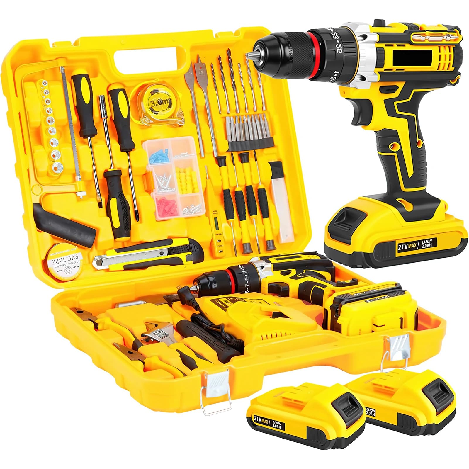 21V Cordless Impact Drill Driver 120-Piece Accessory Set 45N.m Torque 25+3 Speed Settings 3/8-inch Chuck Electric Screwdriver