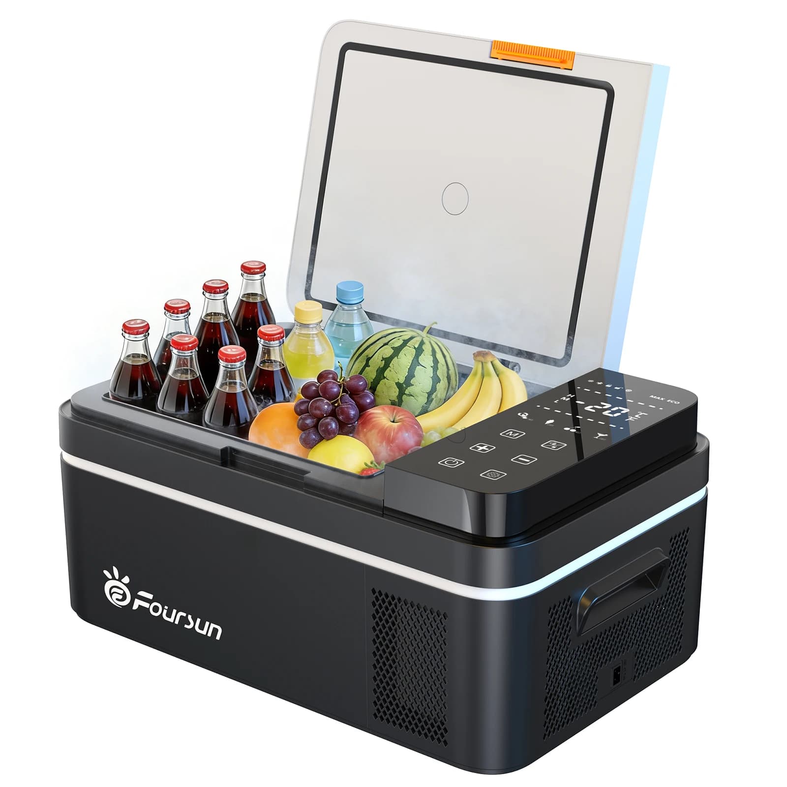 Foursun 21L/25L/35L/45L/55L Portable Compressor Car Fridge Freezer with Bluetooth App Control, for Camping, Travel, Home, DC 12V/24V & AC 100-240V