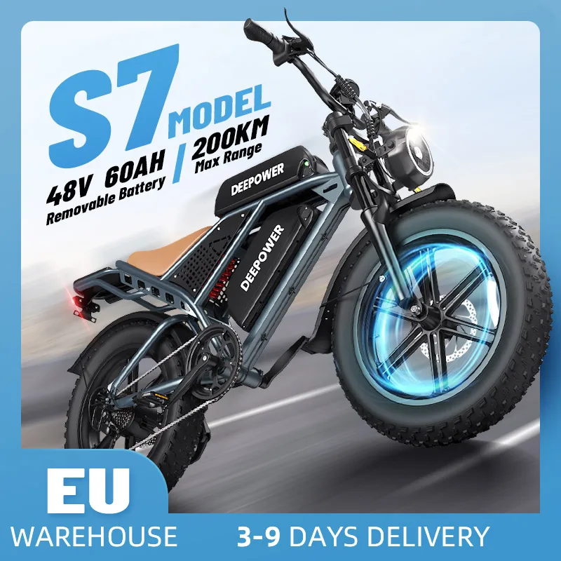 DEEPOWER S7 20" Electric Bike for Comuting, 200km Range, 250W, 48V 20Ah Battery, Speed 25 km/h, 7 Gears, Disc Brakes E-bike, Electric bicycles for food delivery