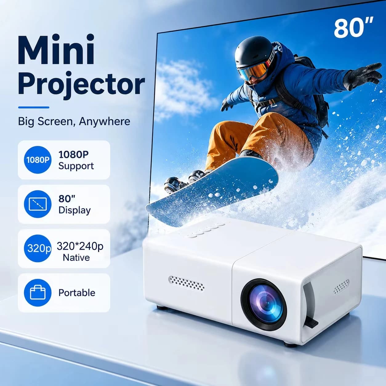 ZNLYRION 4K Decode Mini Smart Projector 720P Native Android 11.0 WiFi6 BT5.0 Portable Home Theater Auto Keystone Correction 130" Display