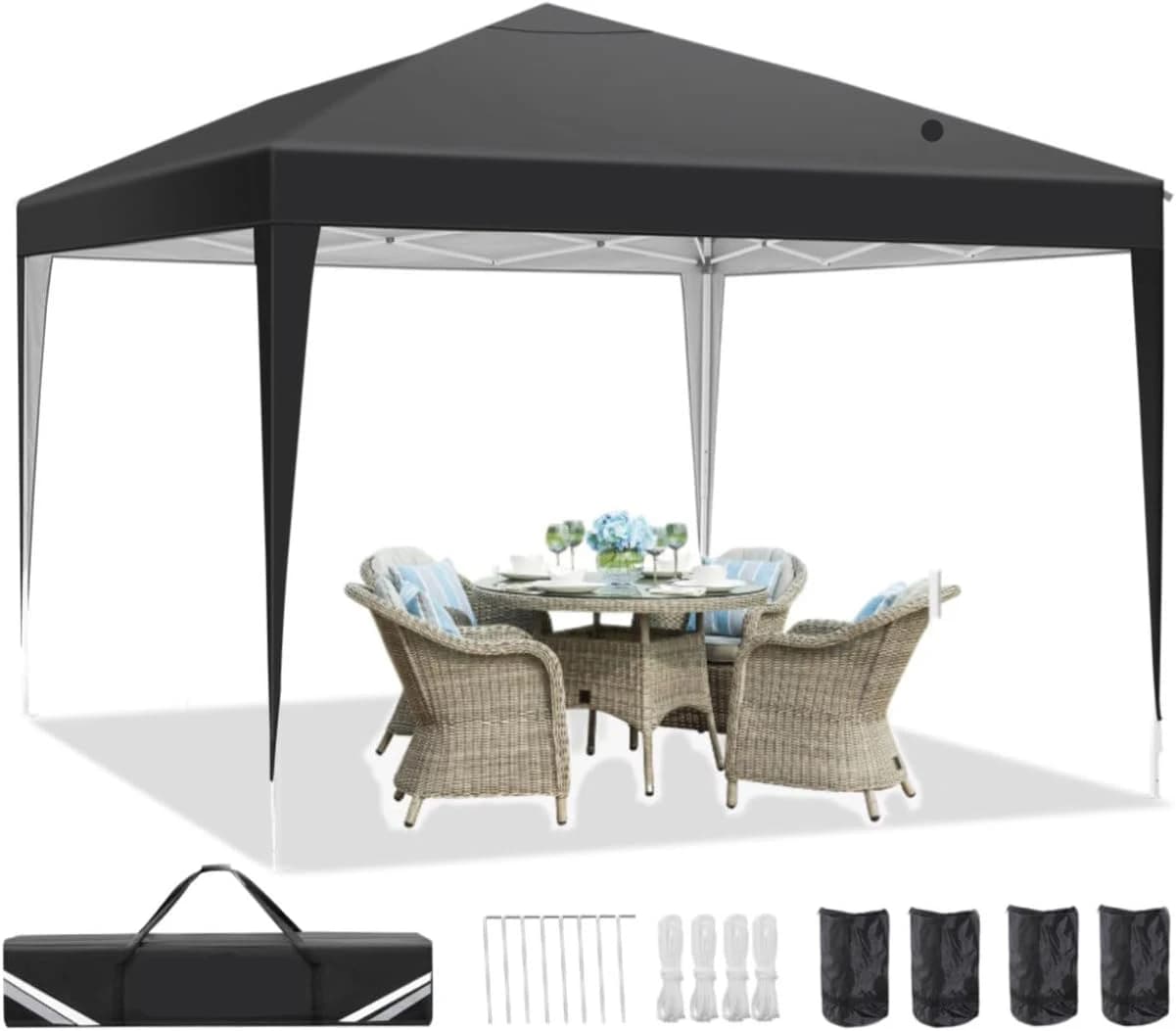 3x3m Folding Gazebo Pop Up Garden Gazebo Party Tent Beer Tent Outdoor Tent Canopy With 4 Sandbags Height Adjustable No Sidewall