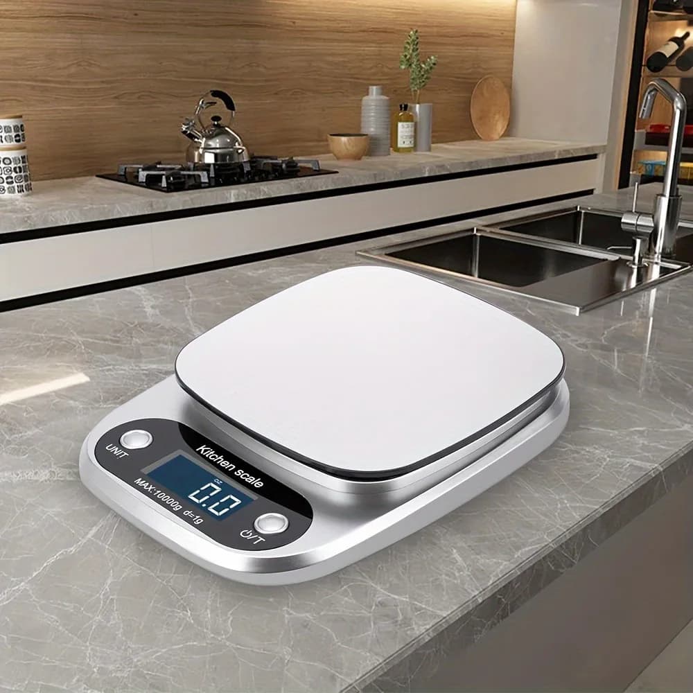 Digital Kitchen Scale, 10kg/22lb Food Scale with 1g Precision, Stainless Steel Platform, LCD Backlit Display, Rechargeable Electronic Scale for Baking, Cooking & Meal Prep