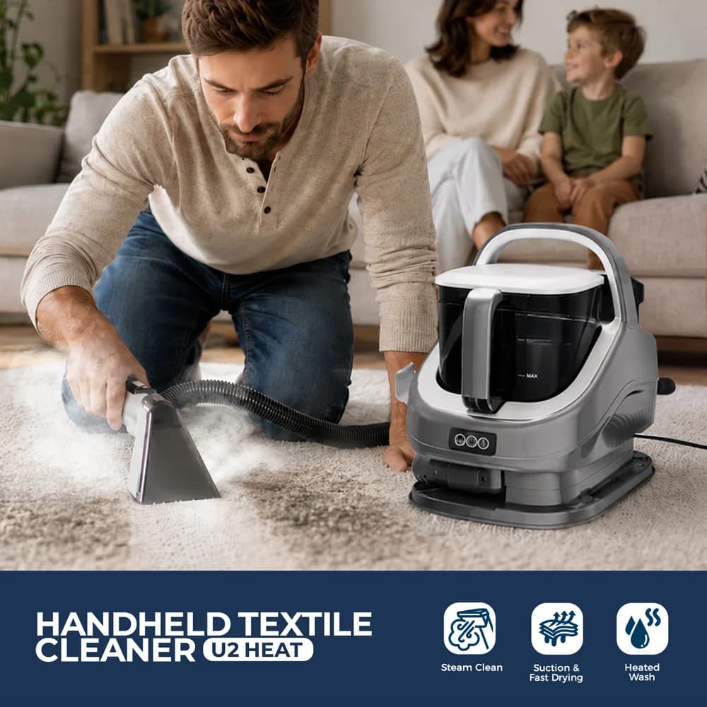 ROUNY 1300W 3-In-1 Steam Fabric Cleaner, Portable Upholstery Steam Cleaning Machine with 13kPa Strong Suction, 100°C High Temperature Sanitizing, Hot & Cold Water Washing, Design For Sofa, Carpet, Car