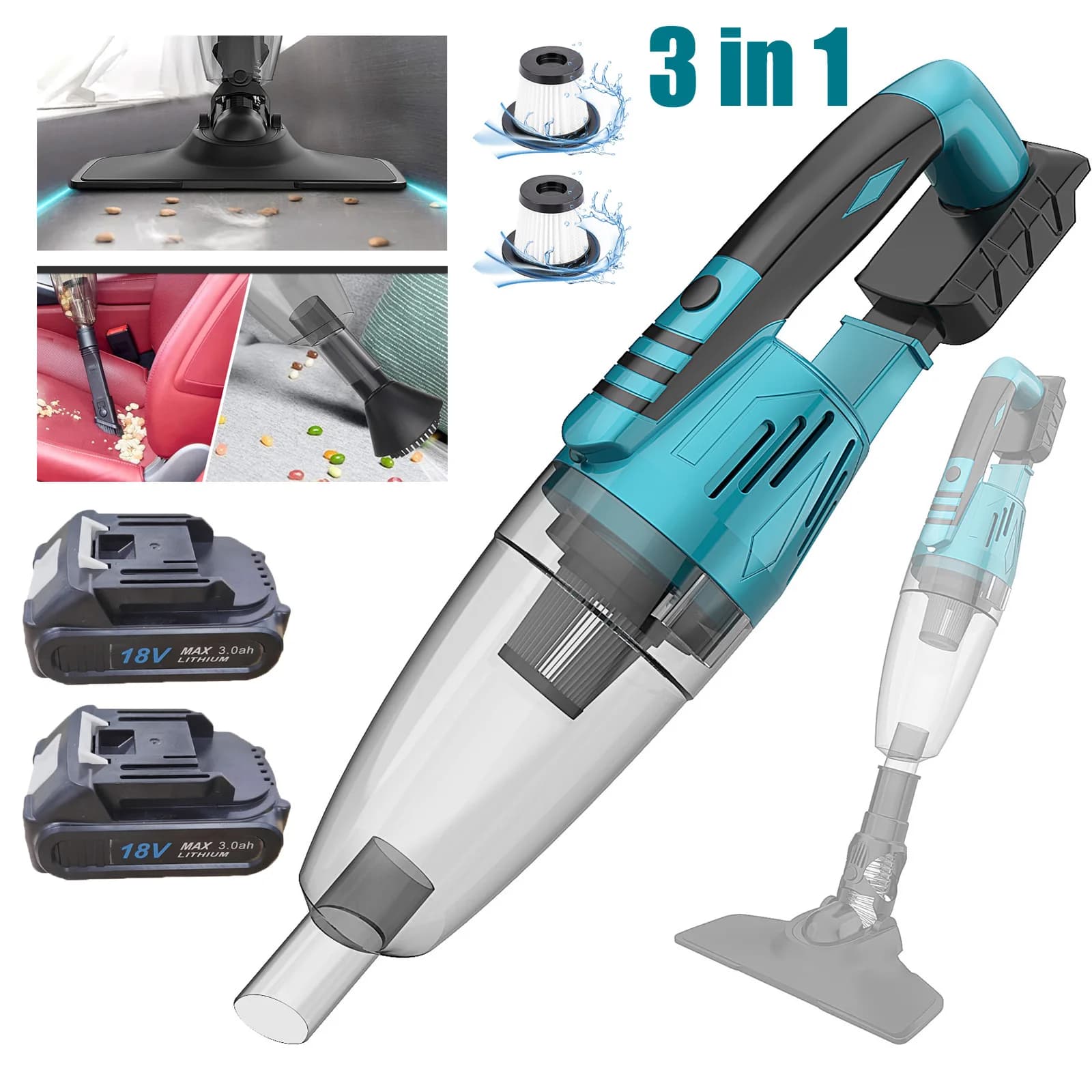 Cordless 2-in-1 Stick Vacuum Cleaner with 2 Batteries, LED Light, Lightweight Car & Home Use, for Hardwood Floors and Pet Hair, Powerful Suction Handheld Vacuum